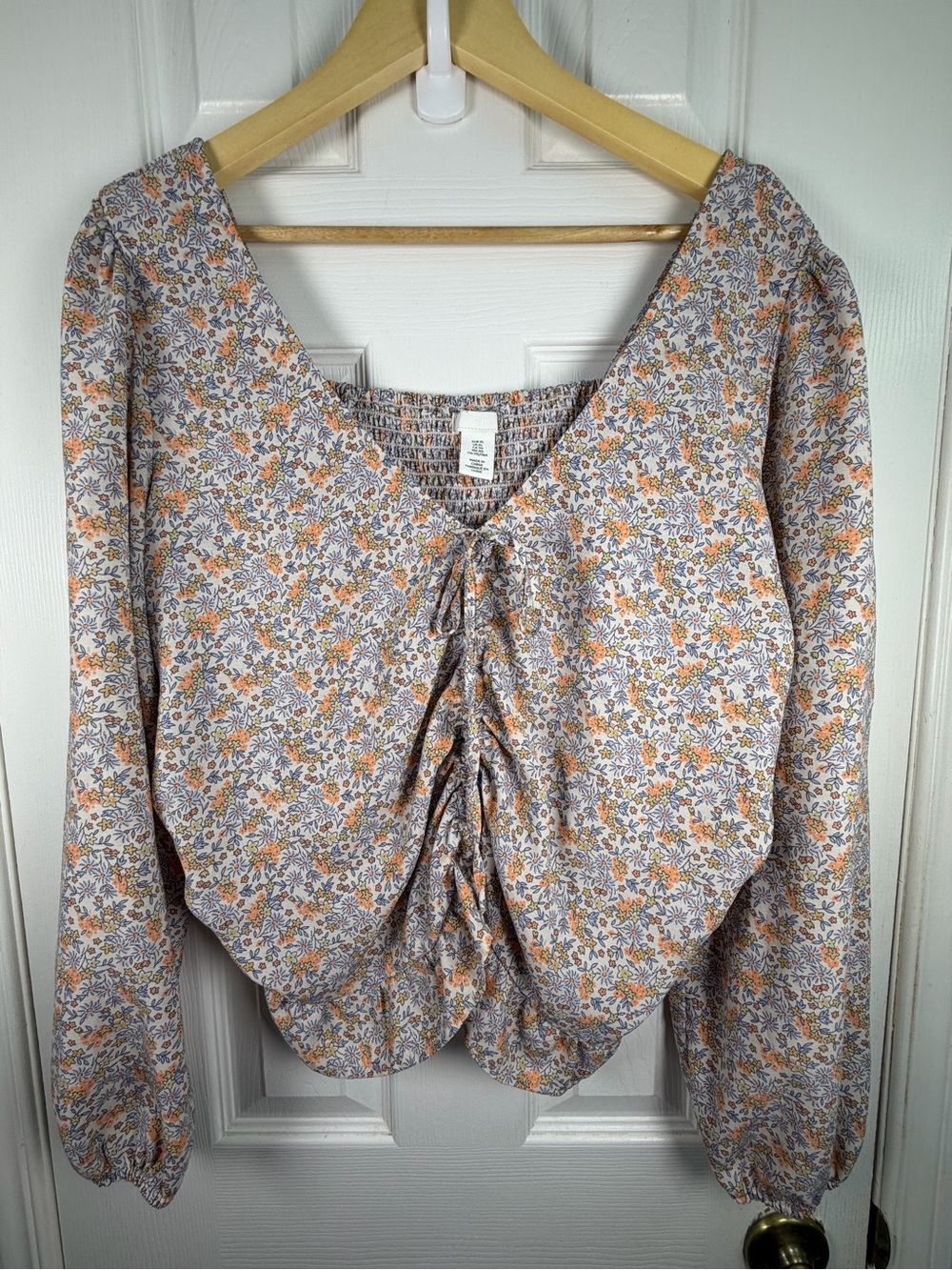 H&M Ruched Ditzy Orange Floral Crop Top XL Boho Festival Cottagecore Coquette